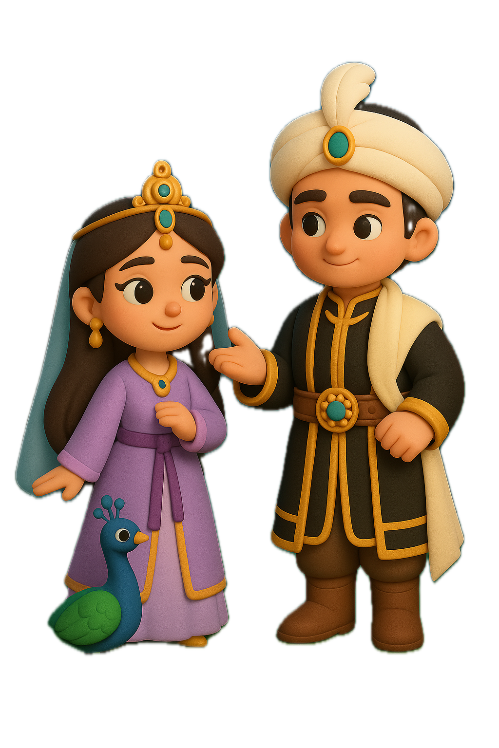 Illustrated Uyghur girl and boy wearing traditional clothing